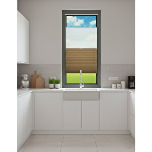 Gece & Gündüz Sistem Kahverengi / Krem Plisel Perde - Cam Balkon - Pimapen - Pvc Doğrama 80x180 cm