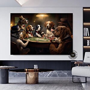 Poker Masasında Köpekler Kanvas Tablosu, Soyut Poker Duvar Sanatı, Poker Oynayan Köpekler Baskısı 60x120 cm