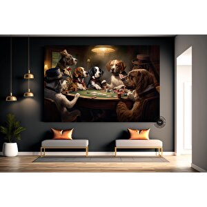 Poker Masasında Köpekler Kanvas Tablosu, Soyut Poker Duvar Sanatı, Poker Oynayan Köpekler Baskısı 60x120 cm