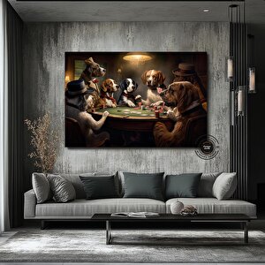 Poker Masasında Köpekler Kanvas Tablosu, Soyut Poker Duvar Sanatı, Poker Oynayan Köpekler Baskısı 60x120 cm