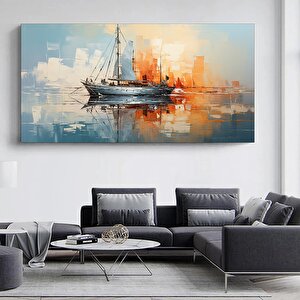 Suda Bir Gemi Yağlı Boya Soyut Baskı Kanvas Tablo, Duvar Dekoru, Soyut Sanat Tablosu 75x150 cm