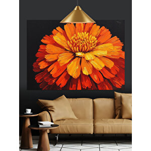 Turuncu Çiçek Yağlıboya Dekoratif Kanvas - Mdf Ahşap Tablo