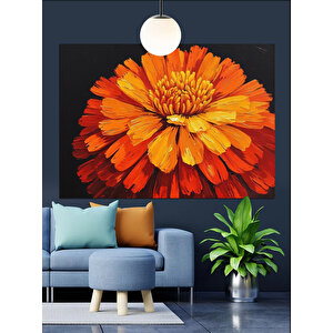 Turuncu Çiçek Yağlıboya Dekoratif Kanvas - Mdf Ahşap Tablo 70x100 cm