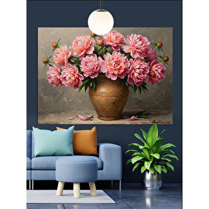 Vazoda Pembe Çiçekler Dekoratif Kanvas - Mdf Ahşap Tablo 70x100 cm