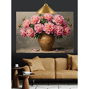 Vazoda Pembe Çiçekler Dekoratif Kanvas - Mdf Ahşap Tablo 70x100 cm