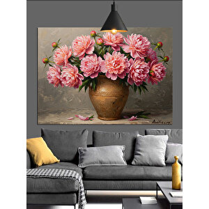 Vazoda Pembe Çiçekler Dekoratif Kanvas - Mdf Ahşap Tablo
