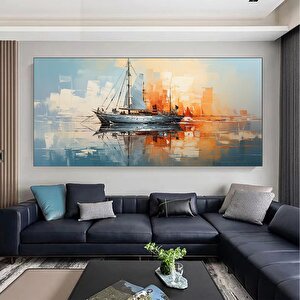 Suda Bir Gemi Yağlı Boya Soyut Baskı Kanvas Tablo, Duvar Dekoru, Soyut Sanat Tablosu