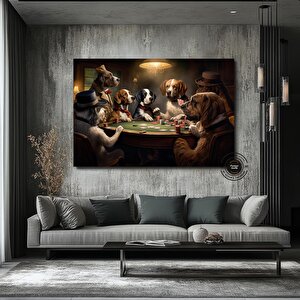 Poker Masasında Köpekler Kanvas Tablosu, Soyut Poker Duvar Sanatı, Poker Oynayan Köpekler Baskısı 50x70 cm