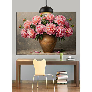 Vazoda Pembe Çiçekler Dekoratif Kanvas - Mdf Ahşap Tablo 35x50 cm