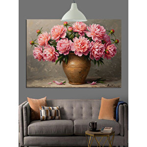 Vazoda Pembe Çiçekler Dekoratif Kanvas - Mdf Ahşap Tablo
