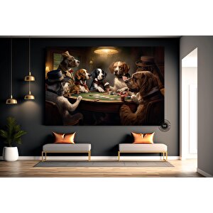 Poker Masasında Köpekler Kanvas Tablosu, Soyut Poker Duvar Sanatı, Poker Oynayan Köpekler Baskısı 120x180 cm