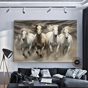 Modern Soyut Altın Geometrik At Tablosu, Büyük Boy Koşan Atlar Kanvası