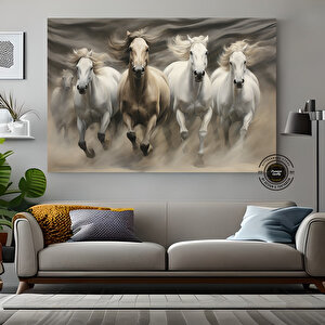 Modern Soyut Altın Geometrik At Tablosu, Büyük Boy Koşan Atlar Kanvası