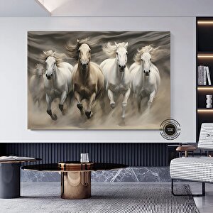 Modern Soyut Altın Geometrik At Tablosu, Büyük Boy Koşan Atlar Kanvası 120x180 cm