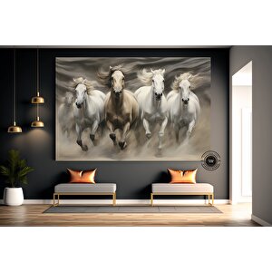 Modern Soyut Altın Geometrik At Tablosu, Büyük Boy Koşan Atlar Kanvası 120x180 cm