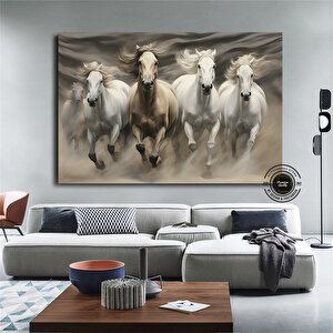 Modern Soyut Altın Geometrik At Tablosu, Büyük Boy Koşan Atlar Kanvası 120x180 cm