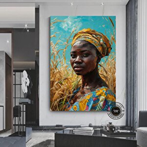 Afrika Kadın Portresi, Afro-amerikan Kültürü, Afrika Kabilesi Duvar Sanatı, Yağlı Boya 90x150 cm