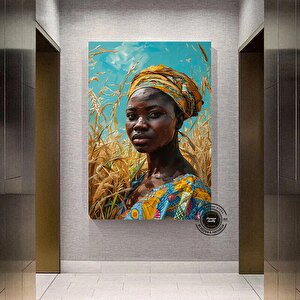 Afrika Kadın Portresi, Afro-amerikan Kültürü, Afrika Kabilesi Duvar Sanatı, Yağlı Boya 90x180 cm