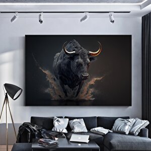 Boğa Kanvas Sanatı - Altın & Siyah Şarj Eden Boğa - Finans Merkezi Duvar Dekoru Ev Ve Ofis İçin 100x200 cm