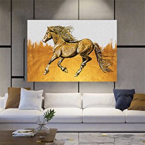 Büyük At Duvar Sanatı; Altın At Kanvas; Hayvan Poster 50x70 cm