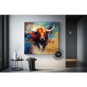 Boğa Kanvas Tablo – Yüksek Boynuzlu İnek, Soyut Stil