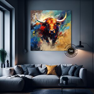 Boğa Kanvas Tablo – Yüksek Boynuzlu İnek, Soyut Stil