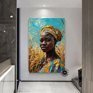 Afrika Kadın Portresi, Afro-amerikan Kültürü, Afrika Kabilesi Duvar Sanatı, Yağlı Boya 150x290 cm