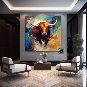 Boğa Kanvas Tablo – Yüksek Boynuzlu İnek, Soyut Stil 40x40 cm