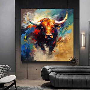 Boğa Kanvas Tablo – Yüksek Boynuzlu İnek, Soyut Stil 40x40 cm