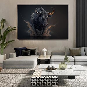 Boğa Kanvas Sanatı - Altın & Siyah Şarj Eden Boğa - Finans Merkezi Duvar Dekoru Ev Ve Ofis İçin