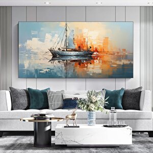 Suda Bir Gemi Yağlı Boya Soyut Baskı Kanvas Tablo, Duvar Dekoru, Soyut Sanat Tablosu 50x100 cm