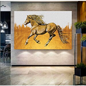 Büyük At Duvar Sanatı; Altın At Kanvas; Hayvan Poster 80x150 cm