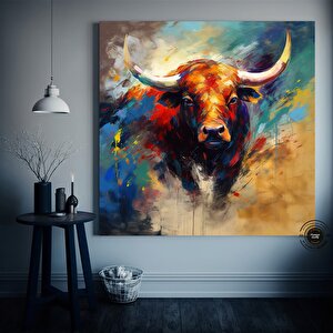 Boğa Kanvas Tablo – Yüksek Boynuzlu İnek, Soyut Stil