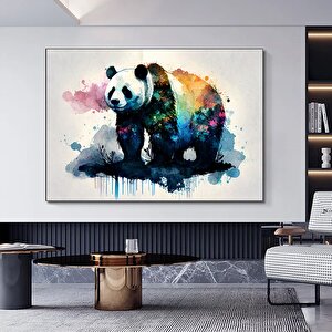 Renkli Panda Kanvas Posteri, Soyut Dekoratif Panda Tablosu 100x200 cm