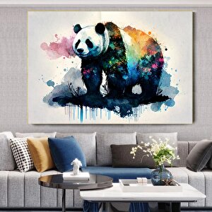Renkli Panda Kanvas Posteri, Soyut Dekoratif Panda Tablosu