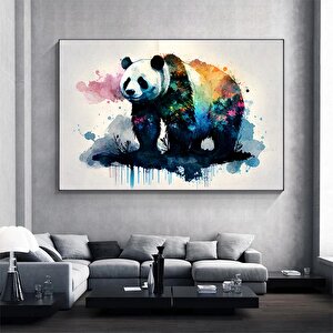 Renkli Panda Kanvas Posteri, Soyut Dekoratif Panda Tablosu