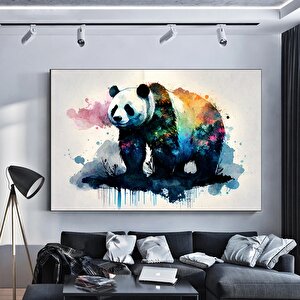 Renkli Panda Kanvas Posteri, Soyut Dekoratif Panda Tablosu 60x120 cm