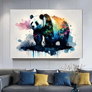 Renkli Panda Kanvas Posteri, Soyut Dekoratif Panda Tablosu 60x120 cm
