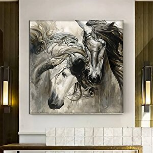 İki At Kanvas Tablo – Hayvan Duvar Sanatı – Lüks Modern Kanvas Baskı 70x70 cm