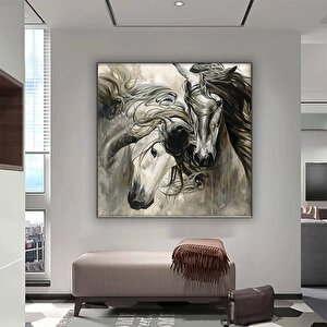 İki At Kanvas Tablo – Hayvan Duvar Sanatı – Lüks Modern Kanvas Baskı 70x70 cm