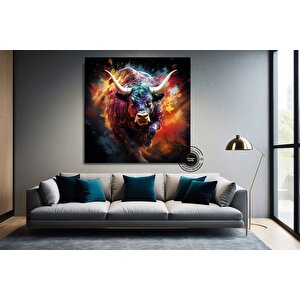 Boğa Kanvası, Renkli Boğa Tablosu, Soyut Hayvan Boyama, Büyük Boy