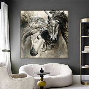 İki At Kanvas Tablo – Hayvan Duvar Sanatı – Lüks Modern Kanvas Baskı 50x50 cm