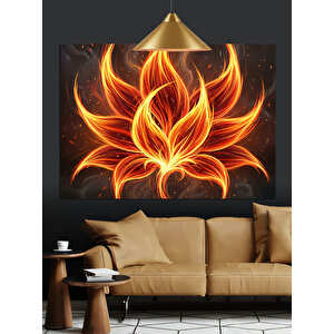 Alevli Yapraklı Çiçek Deseni Dekoratif Kanvas - Mdf Ahşap Tablo 50x70 cm