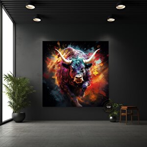 Boğa Kanvası, Renkli Boğa Tablosu, Soyut Hayvan Boyama, Büyük Boy