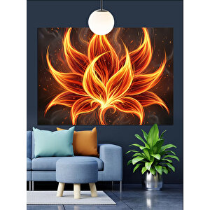 Alevli Yapraklı Çiçek Deseni Dekoratif Kanvas - Mdf Ahşap Tablo 70x100 cm