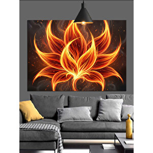 Alevli Yapraklı Çiçek Deseni Dekoratif Kanvas - Mdf Ahşap Tablo 70x100 cm