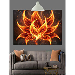 Alevli Yapraklı Çiçek Deseni Dekoratif Kanvas - Mdf Ahşap Tablo