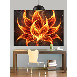 Alevli Yapraklı Çiçek Deseni Dekoratif Kanvas - Mdf Ahşap Tablo