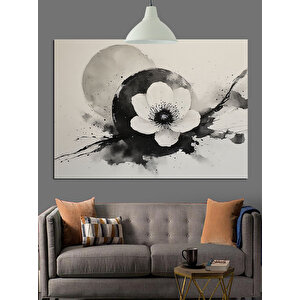 Siyah Beyaz Çiçek Deseni Dekoratif Kanvas - Mdf Ahşap Tablo 70x100 cm