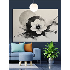 Siyah Beyaz Çiçek Deseni Dekoratif Kanvas - Mdf Ahşap Tablo
